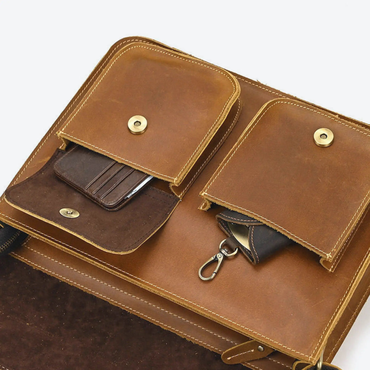 Besace en cuir homme marron plusieurs rangement