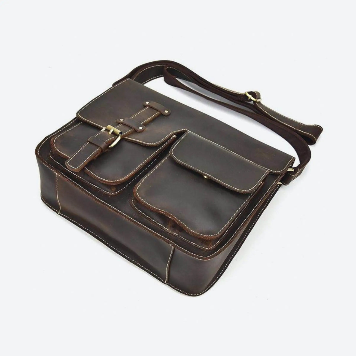 Besace en cuir homme noir avec plusieurs compartiments