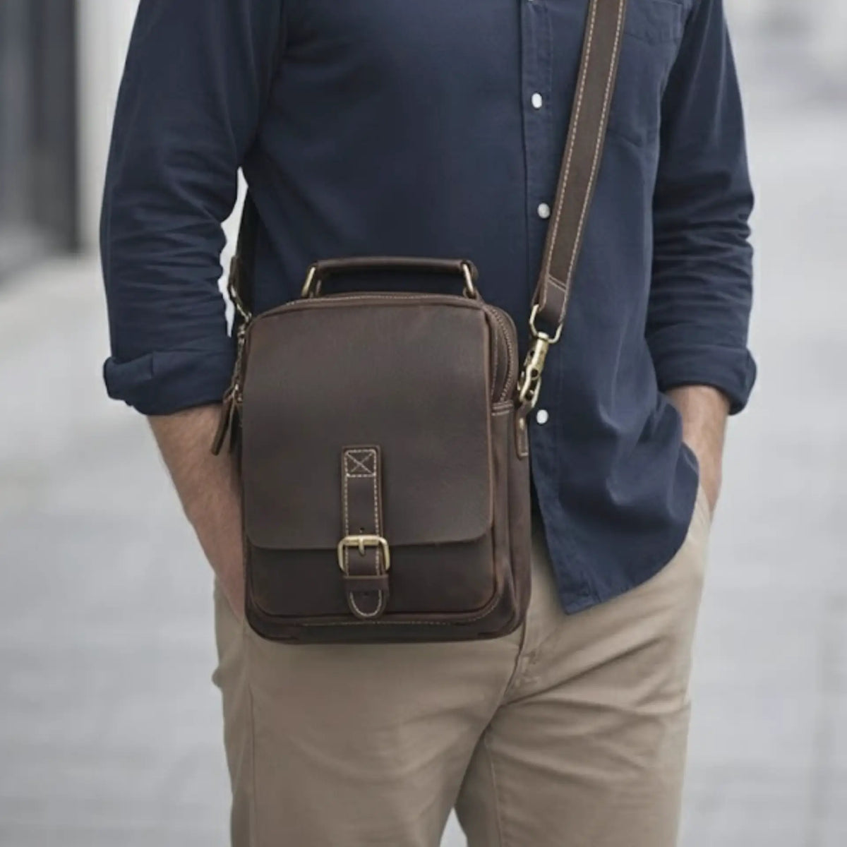 Besace homme en cuir avec bandoulière