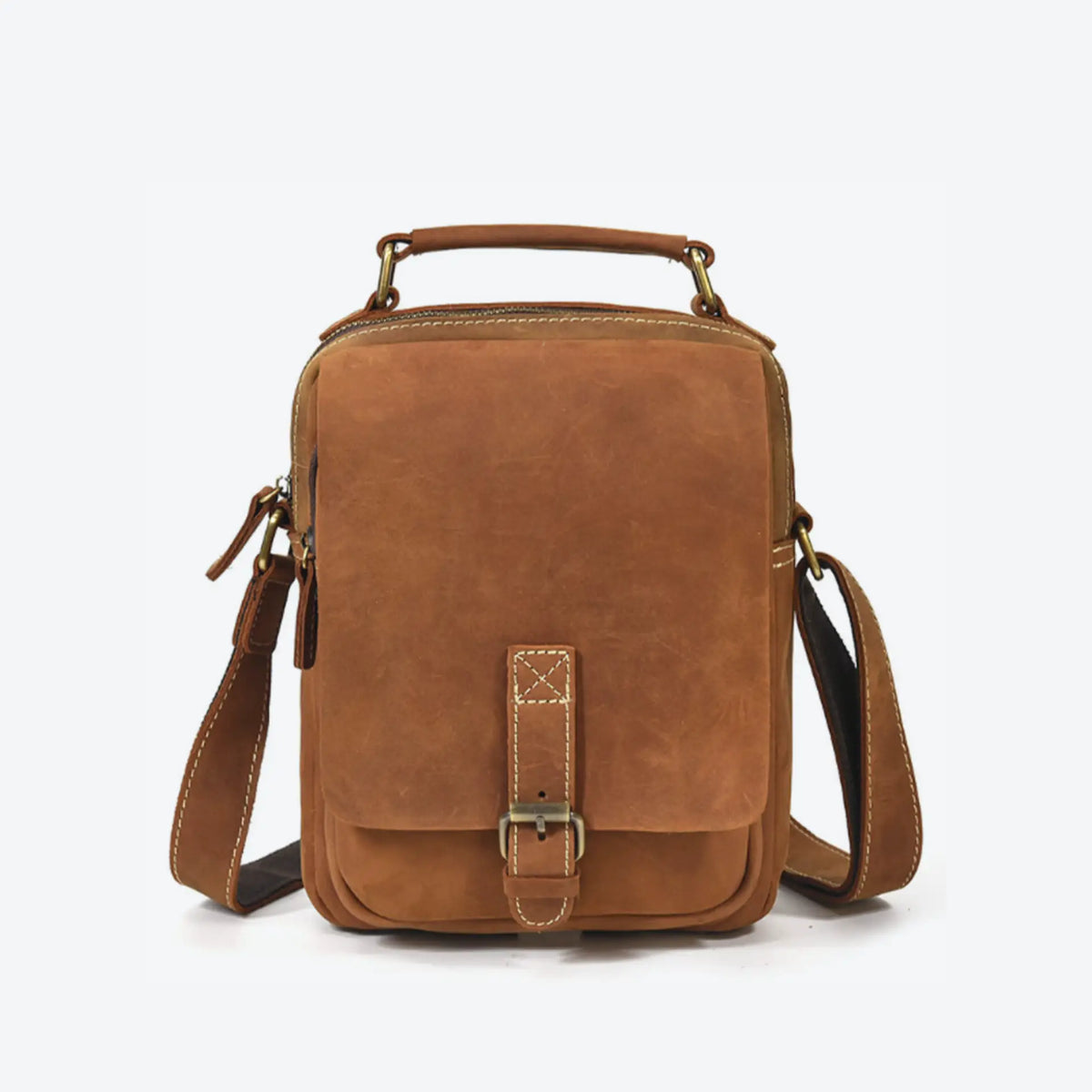 Besace homme en cuir camel