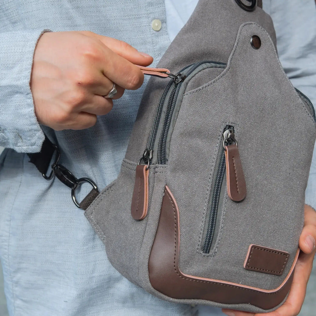 Besace homme en toile plusieurs poches zippé