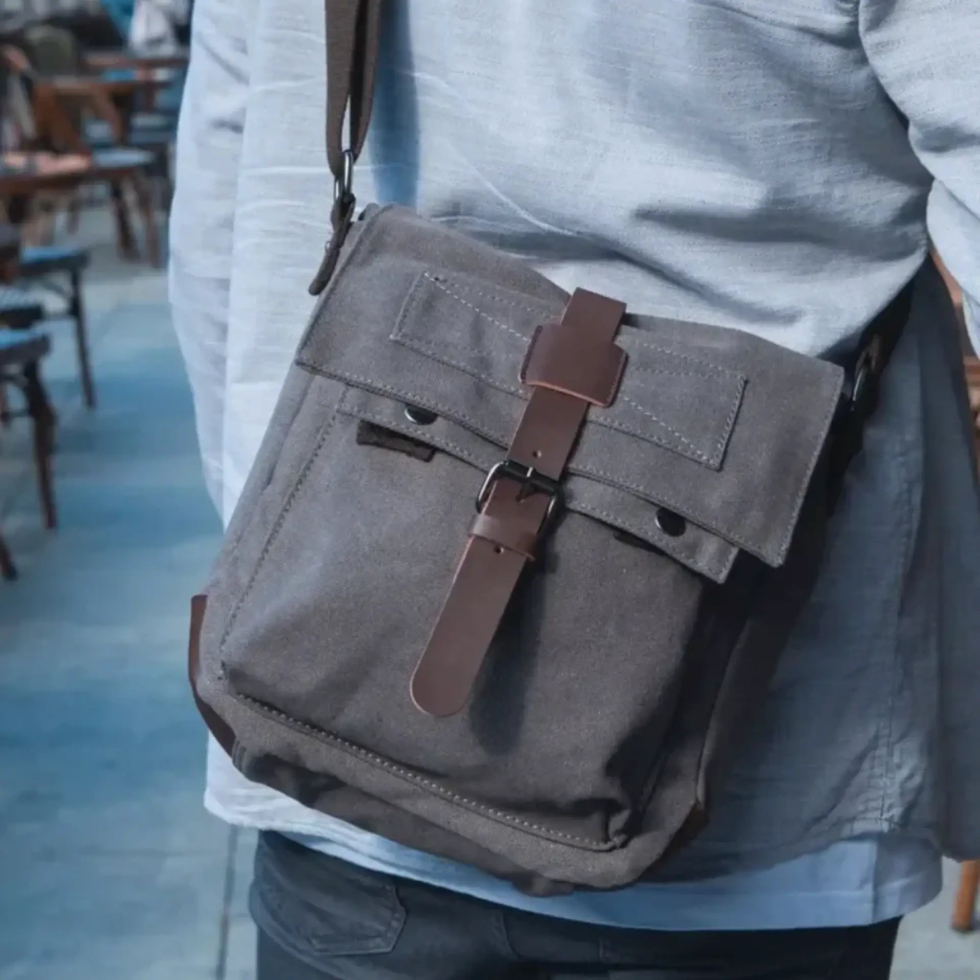 Besace toile finition en cuir Image