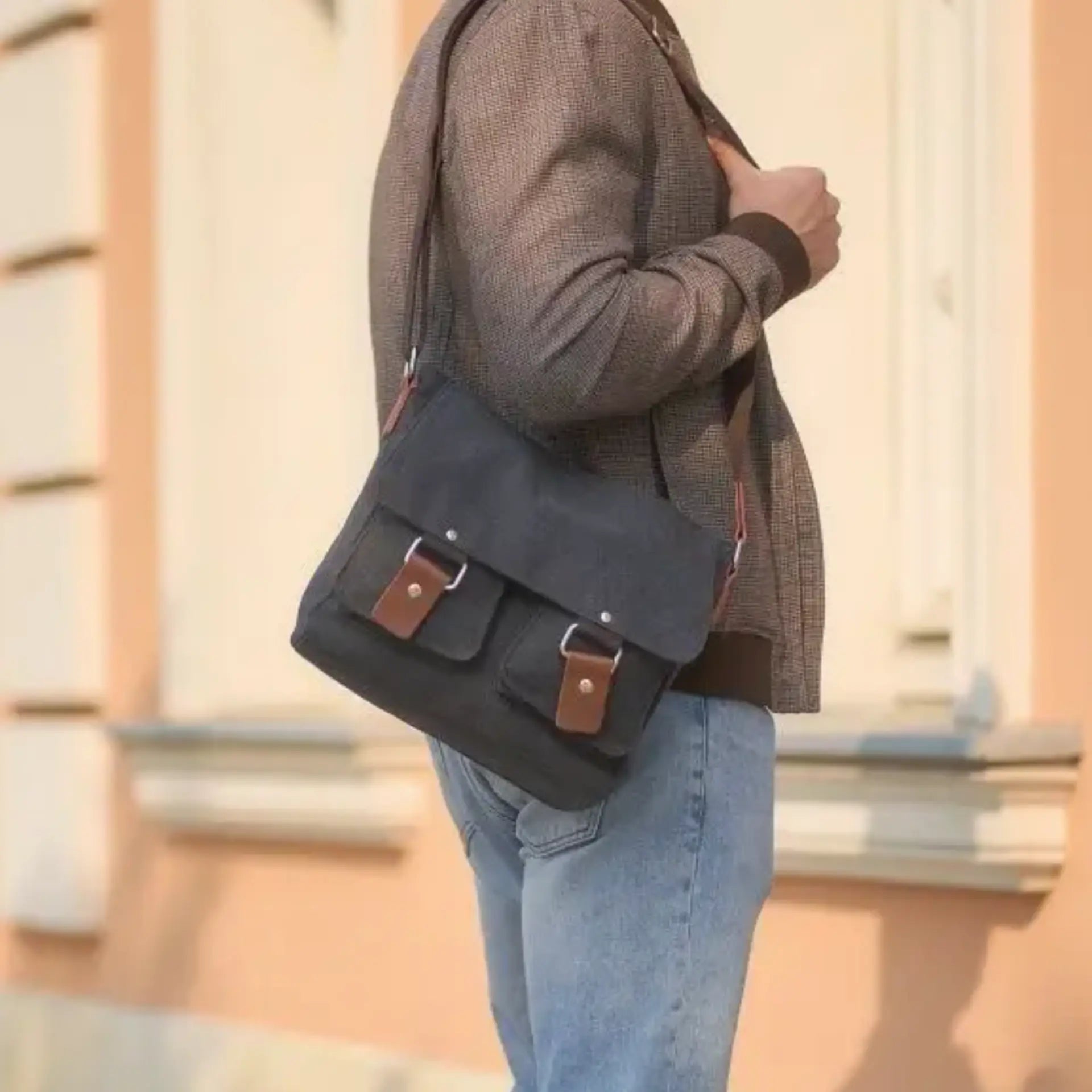 Sac bandoulière besace plusieurs compartiments Image