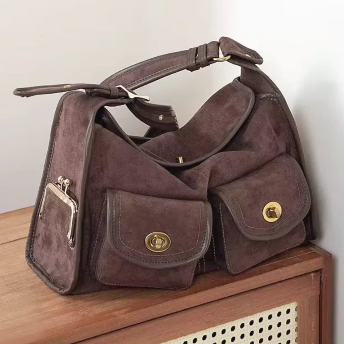 Sac besace daim avec anse