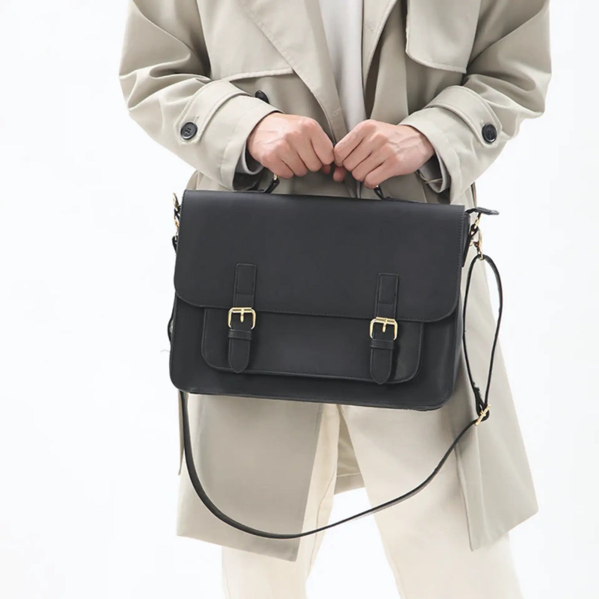 Sac besace en cuir noir avec anse