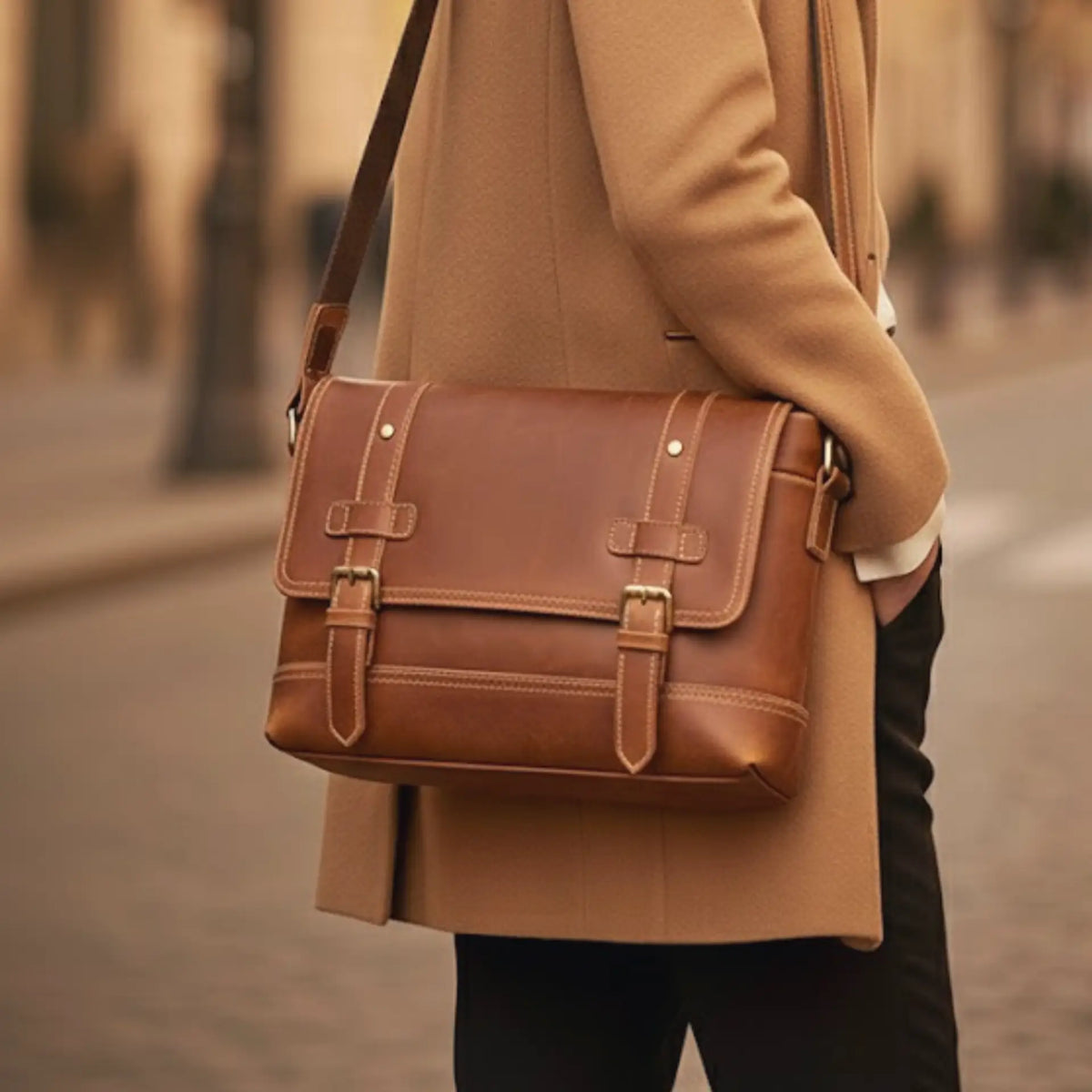 Sac en besace femme marron