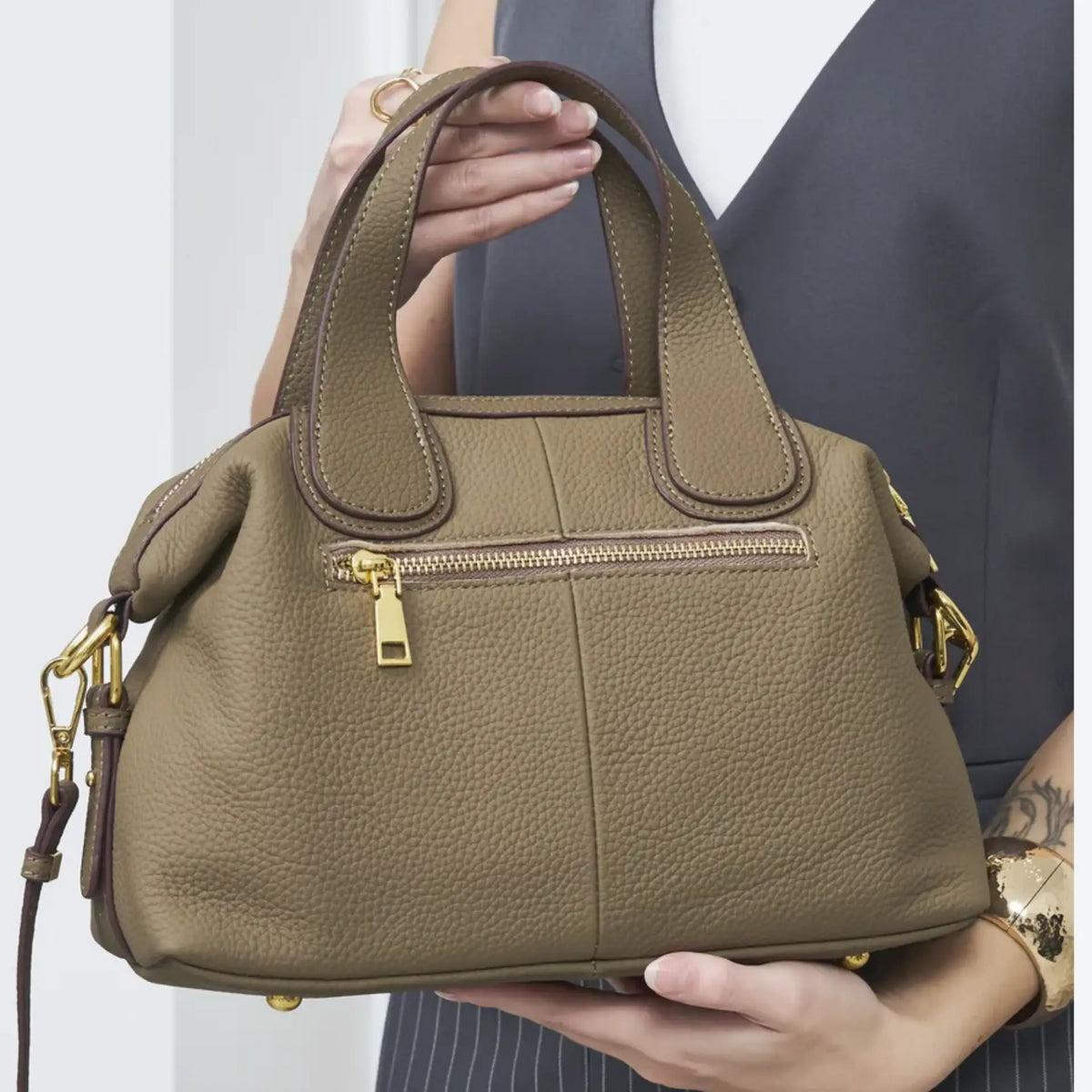 Sac femme besace cuir kaki